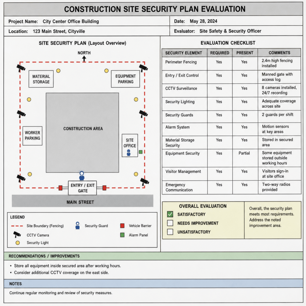 Construction site security plan evaluation