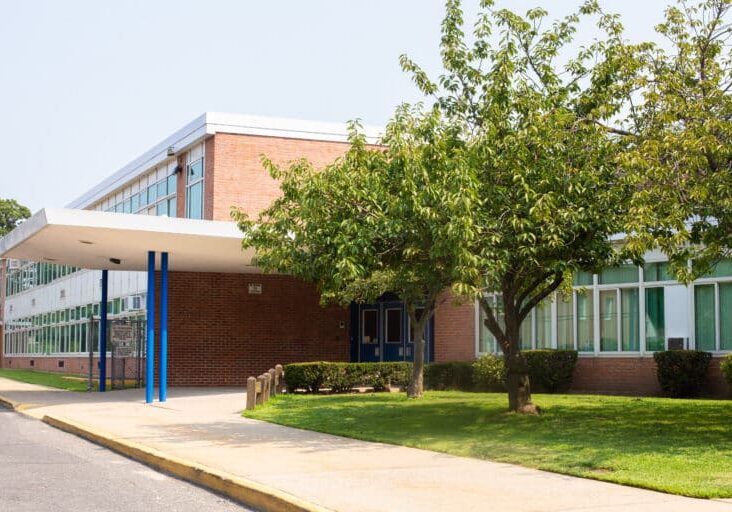 View of typical American school building exterior